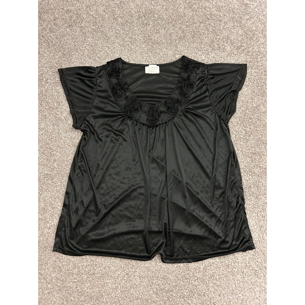 Lati Fashion Intimates Top Womens Large Black Excellent Rosette Satin Flutter
